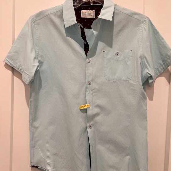 Fitted light teal blue/brown button down - Picture 4 of 10